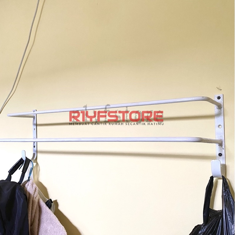 Gantungan Baju Rak Handuk Kapstok Serbaguna Tempel Dinding Besi 2 Susun