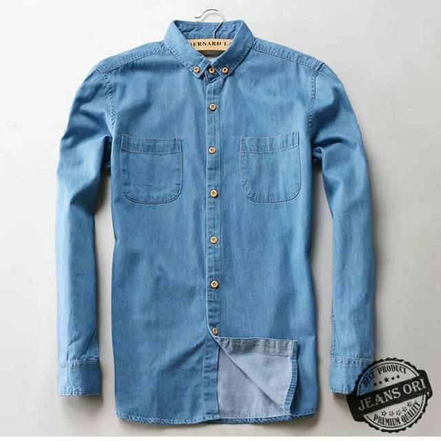 Baju pria kemeja jeans LTOS kemeja jeans pria distro lengan panjang