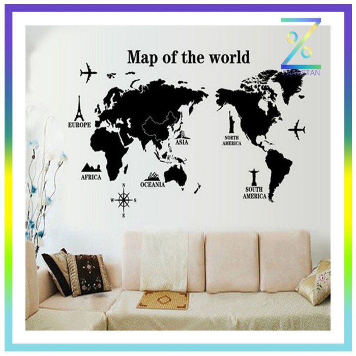 COCOPLAY Sticker Wallpaper Dinding World Map Living Room Decoration -