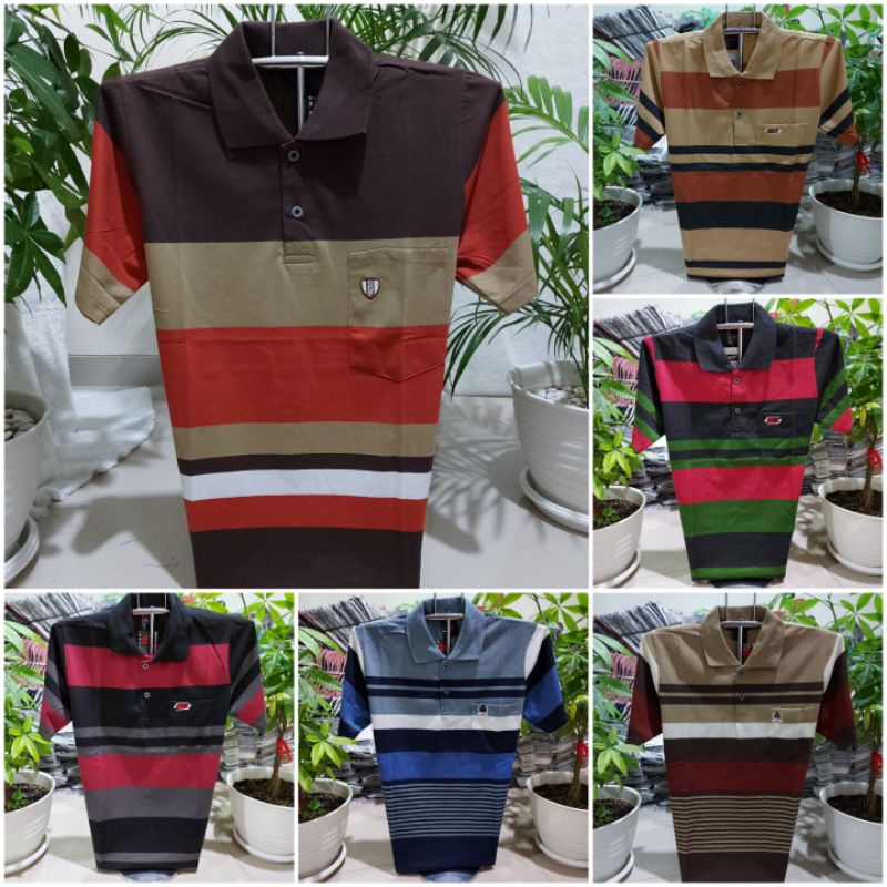 Kaos kerah garis size M - Kaos kra Persenan - Kaos wangki - kaos pria kerah - kaos kerah motif salur