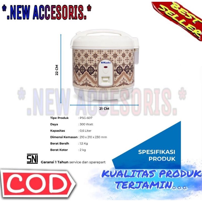 Perkakas Miyako Rice Cooker Mini Miyako PSG 607 0.6 Liter Mejikom/Mejicom Penanak Nasi