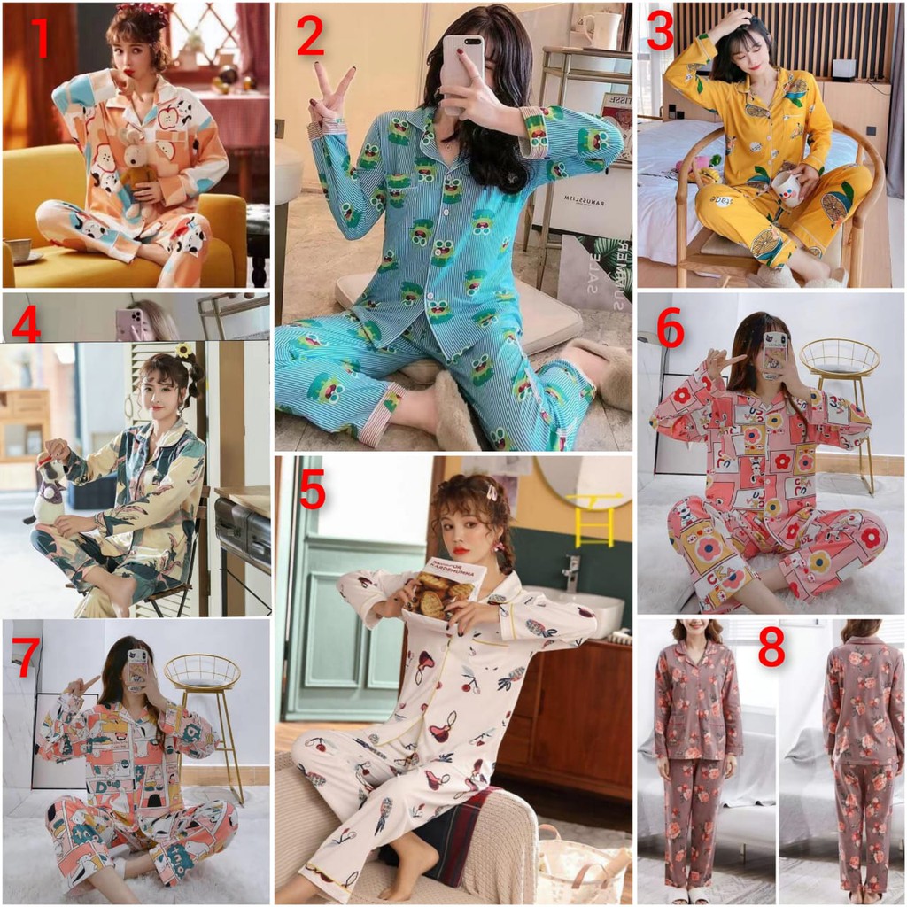 Baju tidur piyama kra bahan spandek lengan panjang celana panjang PPspandek10