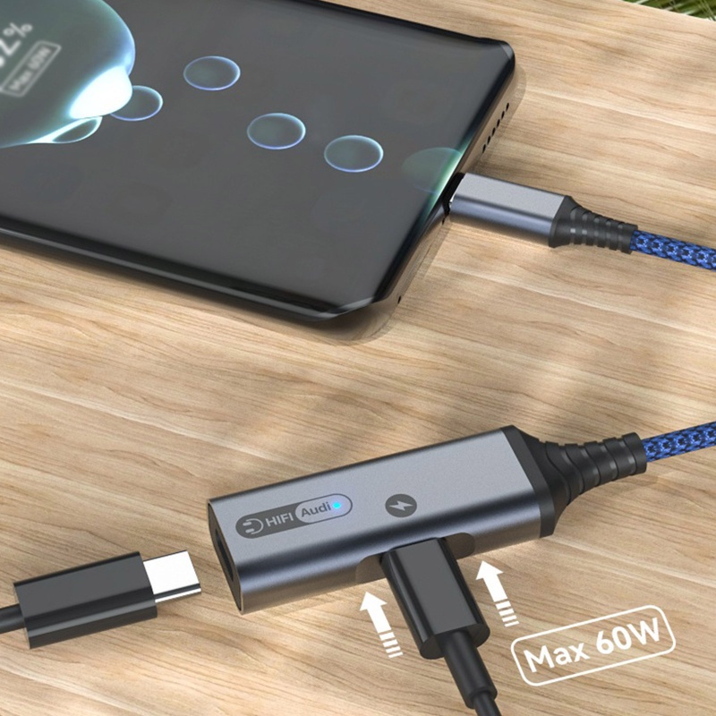 Vivi Kabel Adapter USB Tipe C Ke Jack 3.5mm 2 in 1 AUX Audio Earphone PD 60W Fast Charging Untuk Handphone