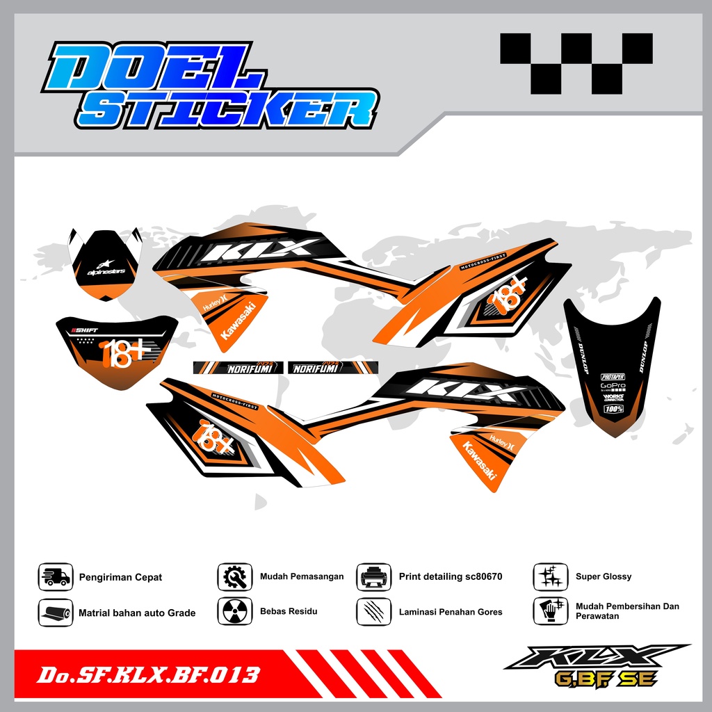 Sticker Striping Honda KLX 150 G , BF , SE Lama List Variasi Hologram , Crome Doel 013