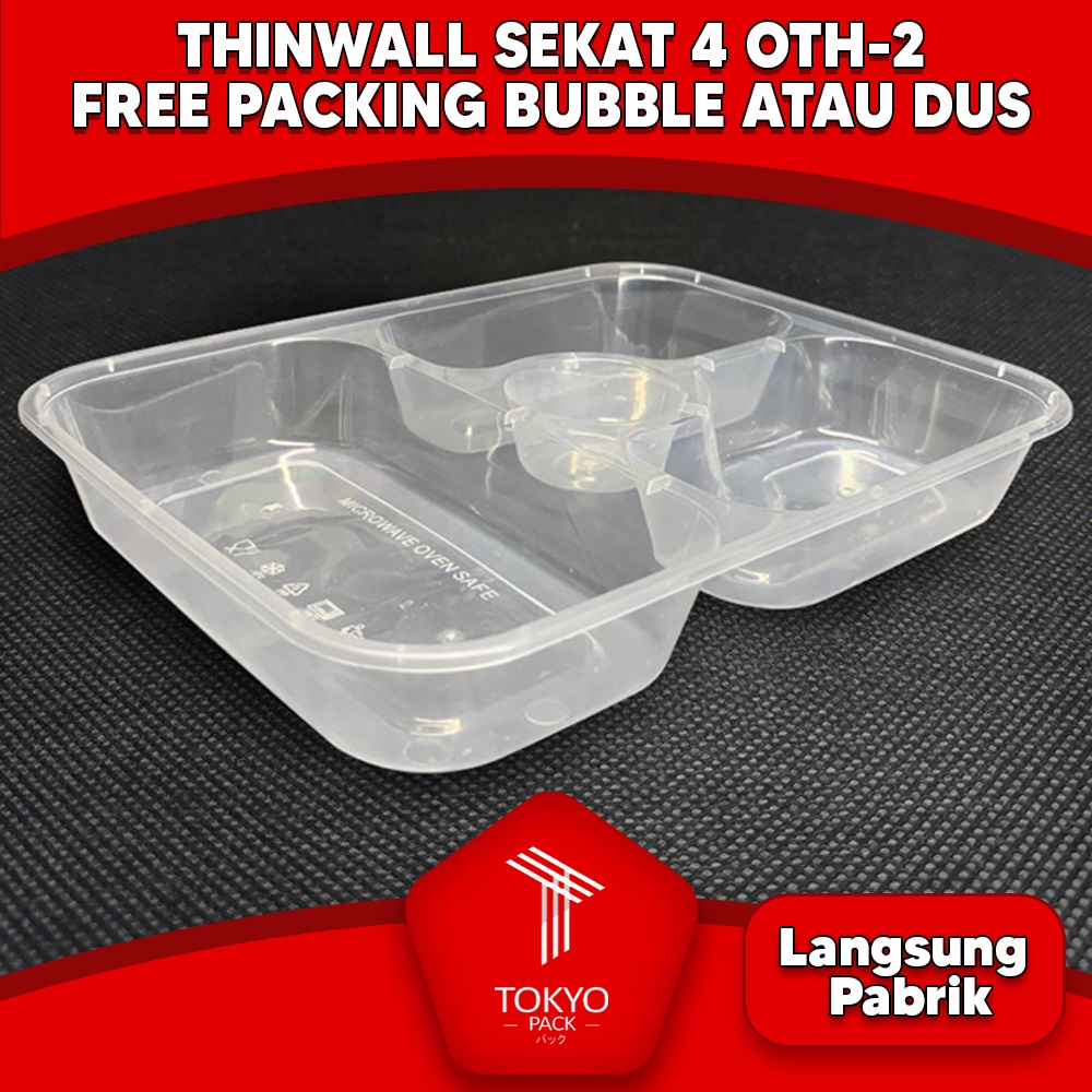 THINWALL BENTO 4 SEKAT FLAT - FOOD CONTAINER BENTO +TUTUP ISI 25 SET MURAH