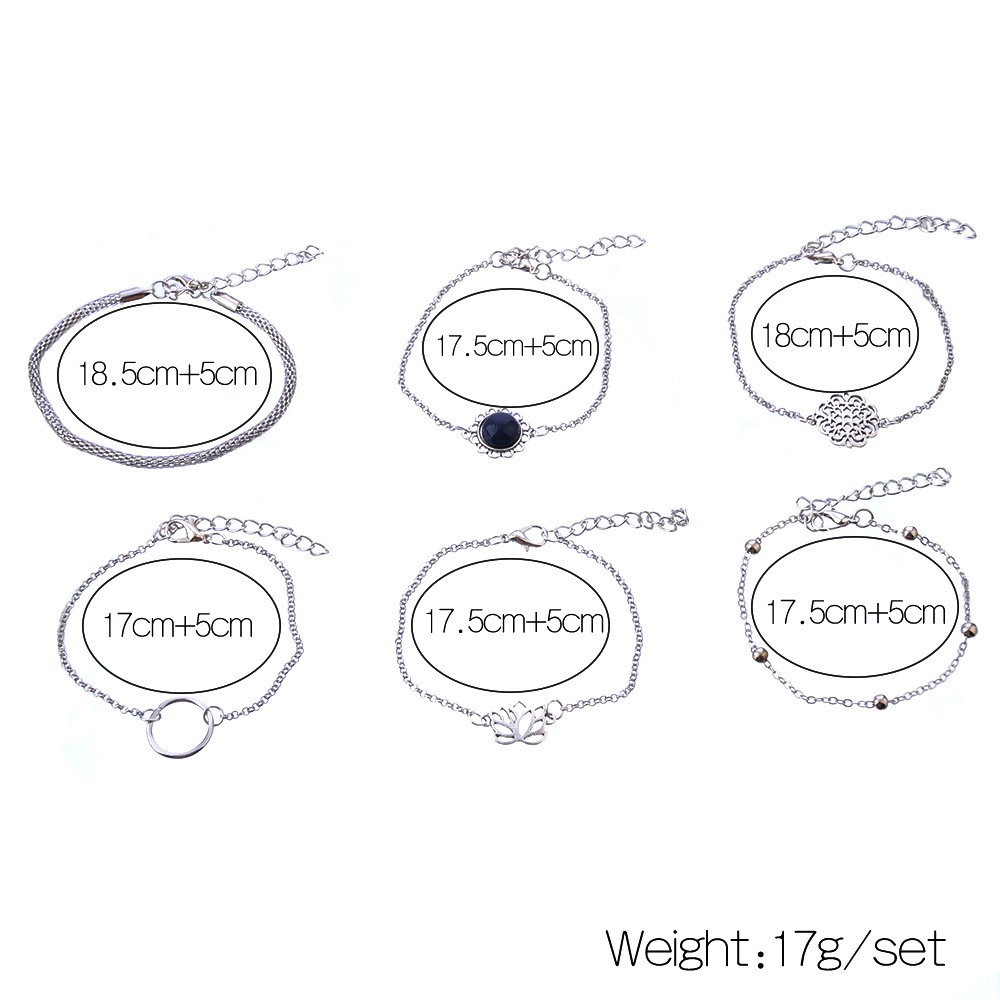 【COD Tangding】6pcs / Set Gelang Manik-Manik Bentuk Bunga Teratai Hollow Warna Silver Untuk Wanita Charms