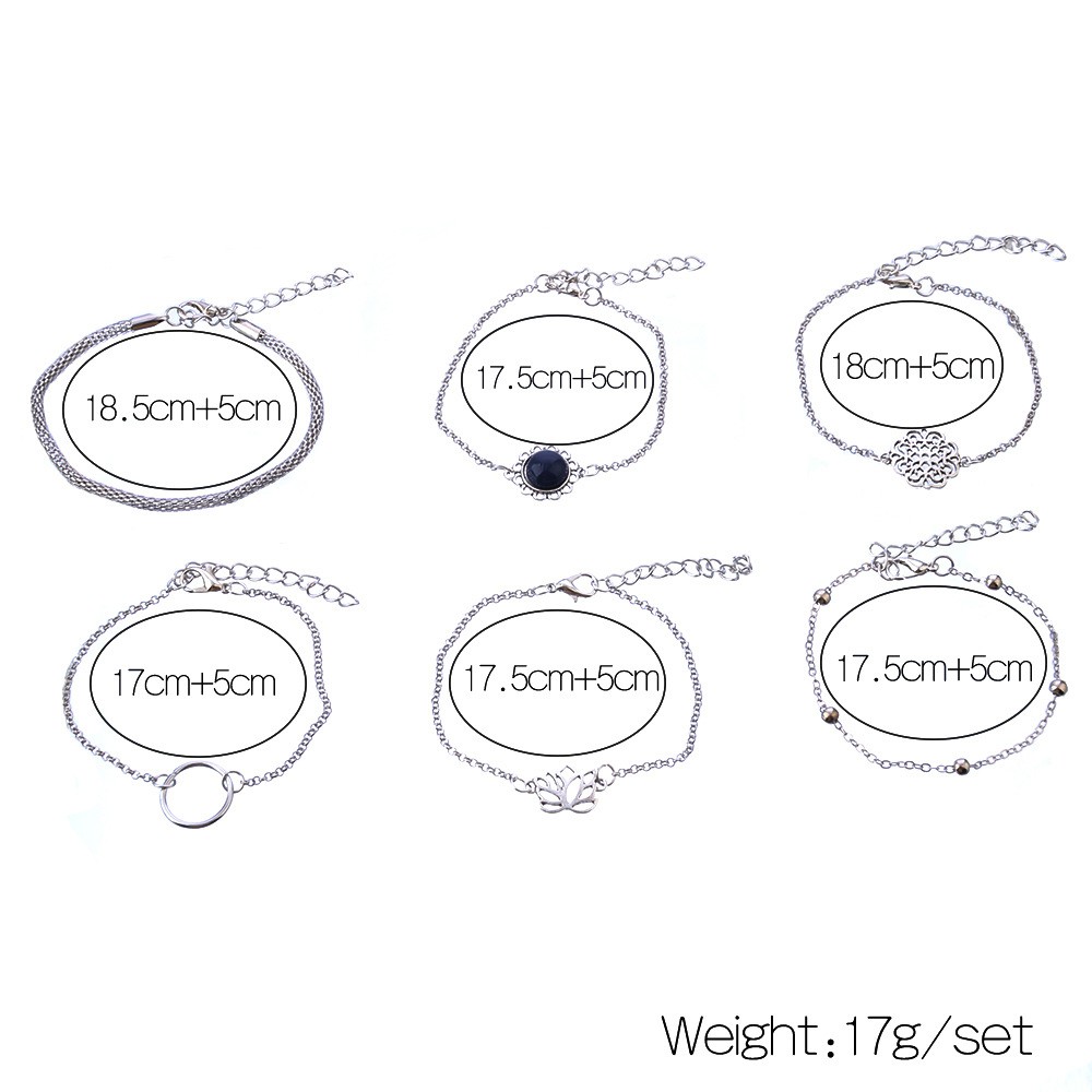 【COD Tangding】6pcs / Set Gelang Manik-Manik Bentuk Bunga Teratai Hollow Warna Silver Untuk Wanita Charms