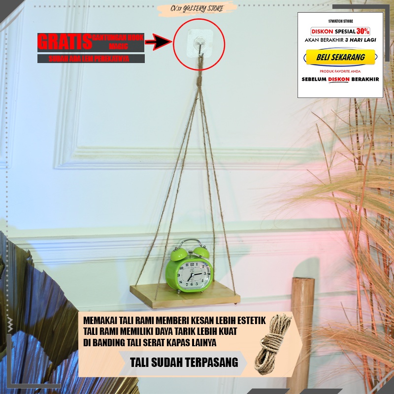 Rak Papan Hiasan Ambalan Gantung Tali Rami Macrame Wall Hanging Dekorasi Dinding Dingding Tembok Kayu Jati Belanda Tempel Tempat penyimpanan Serbaguna Buku Bunga make up Kosmetik Bumbu Dapur Ruang Tamu Kamar Tidur Cowok Minimalis Susun Aesthetic Murah Rg1
