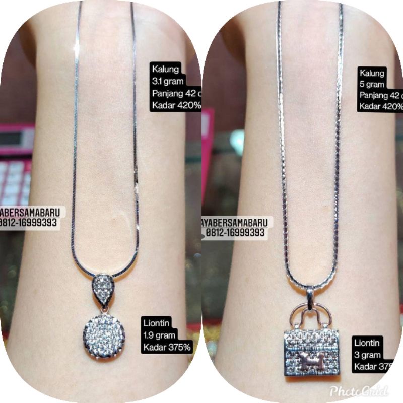 Liontin+kalung  emas putih kadar 375% dan 420%