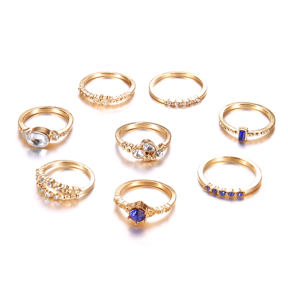 Hu Hu Hu Hu Hu Alat Bantu Pasang Kacamata♡ 8pcsset Cincin Knuckle Midi Slim Hias Berlian Imitasi Untuk Wanita