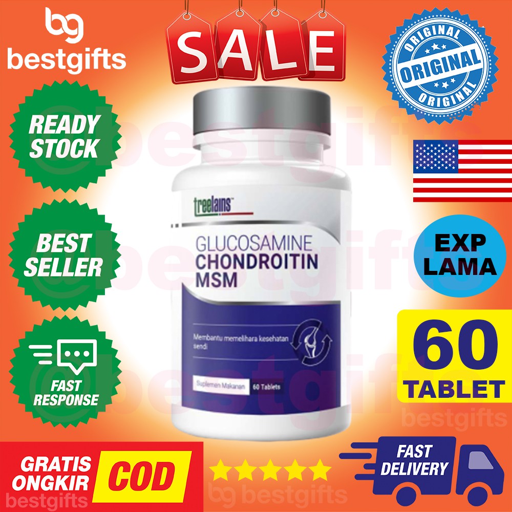 TREELAINS GLUCOSAMINE CHONDROITIN MSM PELUMAS NYERI SENDI TULANG RAWAN KUMAN VIRUS BAKTERI 60 TABLET