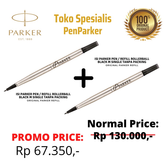 

GET 2isi Parker Pen/Refill Rollerball/Signpen Black M Tanpa Packing - Hitam promo