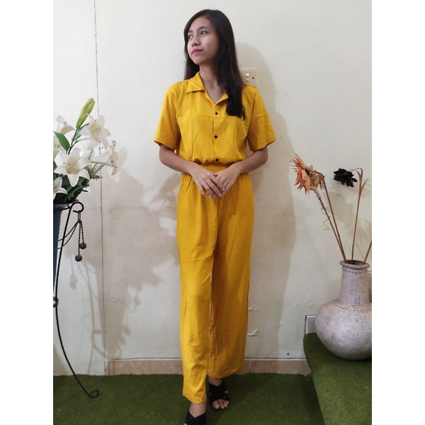 One Set Setelan Tie Dye Bali Kemeja Lengan Pendek - ONE SET Piyama Tie Dye Wanita & Pria GROSIR-GKS KuningPolos