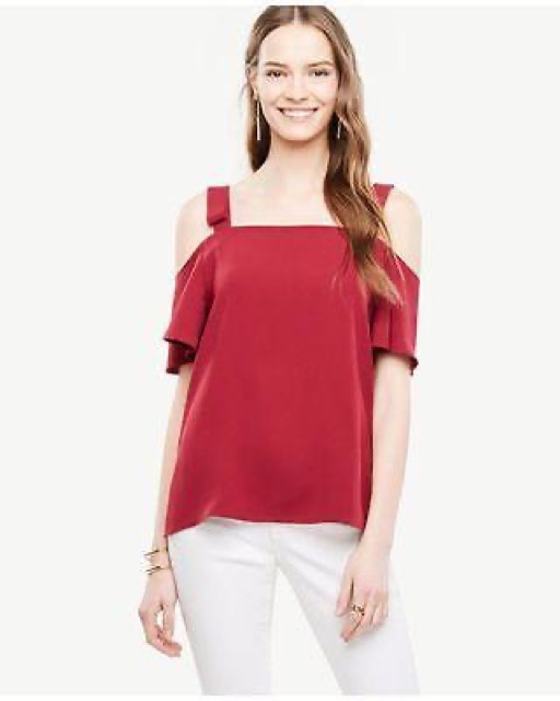 Ann Taylor Cassandra maroon shoulder blouse