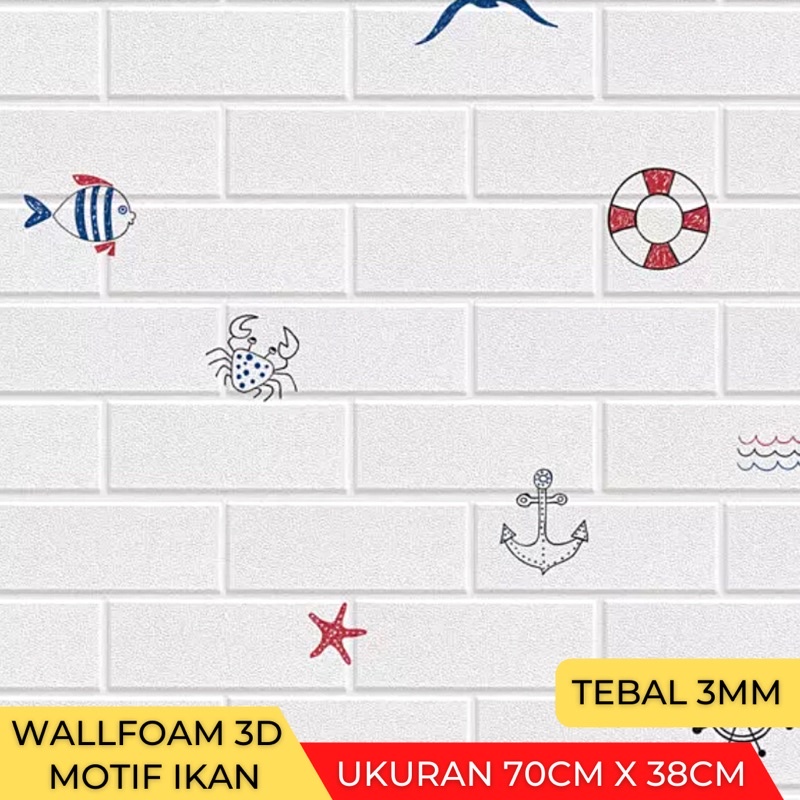 Wallpaper Stiker Dinding 3D Foam Batu Bata 70cm x 38cm-Bata Ikan