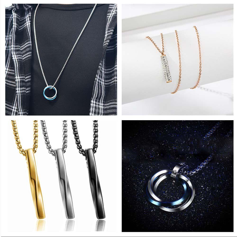 Lily Kalung Baja Titanium Multi-Lapis Memakai Hip Hop Stainless Steel Perhiasan Menarik Hadiah Hari Valentine Kolom Spiral Punk Kalung Tiga Cincin Liontin Pendant Necklaces