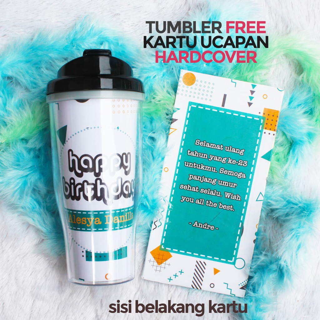 Tumbler Memphis Custom Nama Untuk Hadiah Ulang Tahun FREE Kartu Ucapan Hardcover