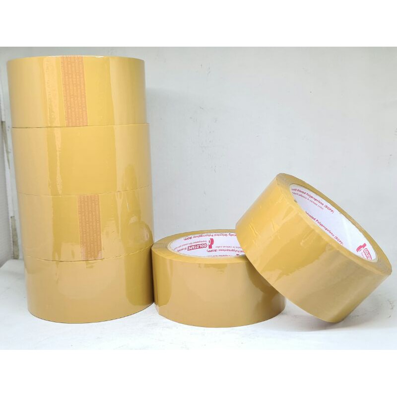

Gold tape Lakban coklat 2inch label merah/bj