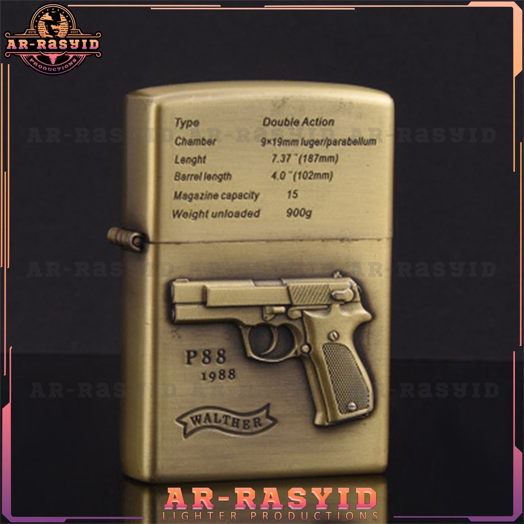 BISA COD!! Korek Api Roda Api Minyak Jiantai Motif Pistol Walther JT-6059