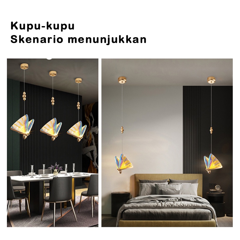 ✨Ready &amp; 3 Warna✨Kupu-Kupu Lampu Kristal Gantung Hias Nordic Ruang Tamu 2 Meter Kabel 3 Warna LED Butterfly Bentuk Untuk Belajar Lampu Tidur Aesthetic LED Ruang tamu/Belajar/Ruang makan/kamar tidur XY