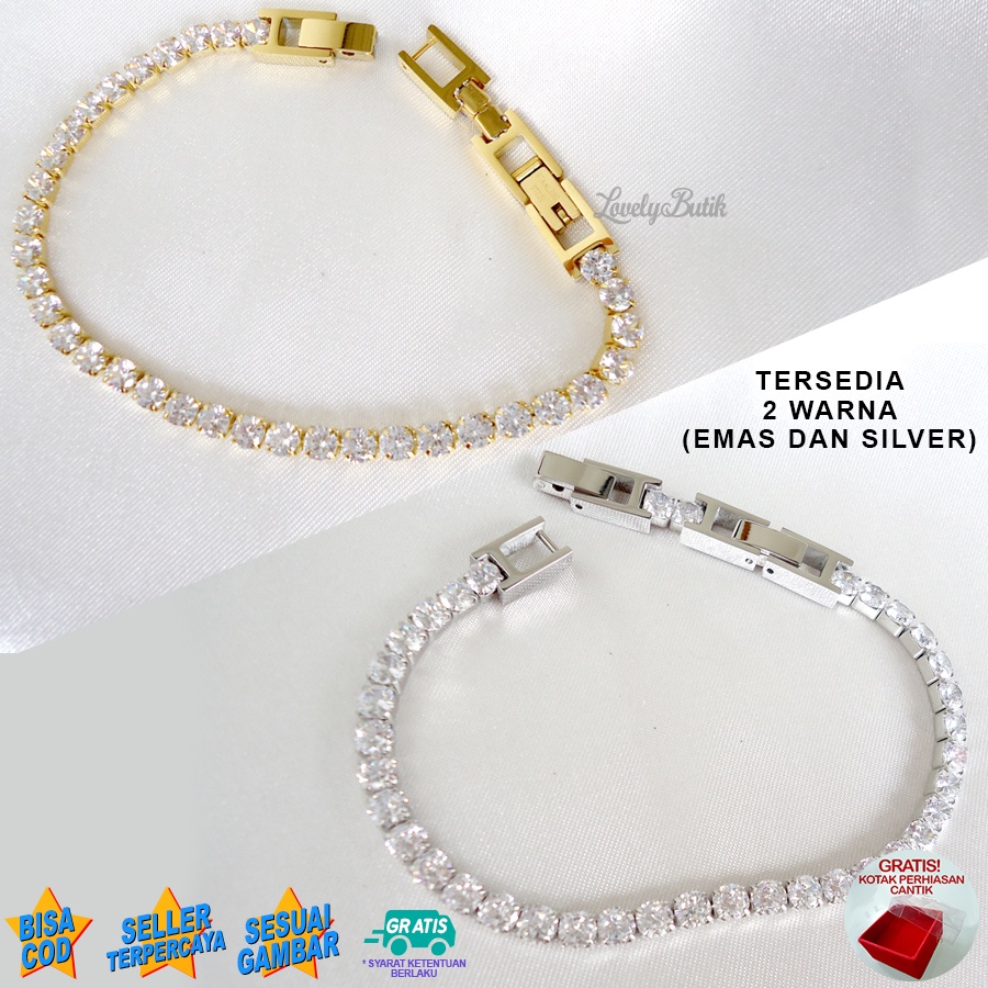 Lovelybutik - Gelang Titanium Wanita Anti Karat Model Terbaru Yosi Gelang Rante Rantai Berlian Bahan Titanium Ukuran 19 cm BONUS KOTAK PERHIASAN