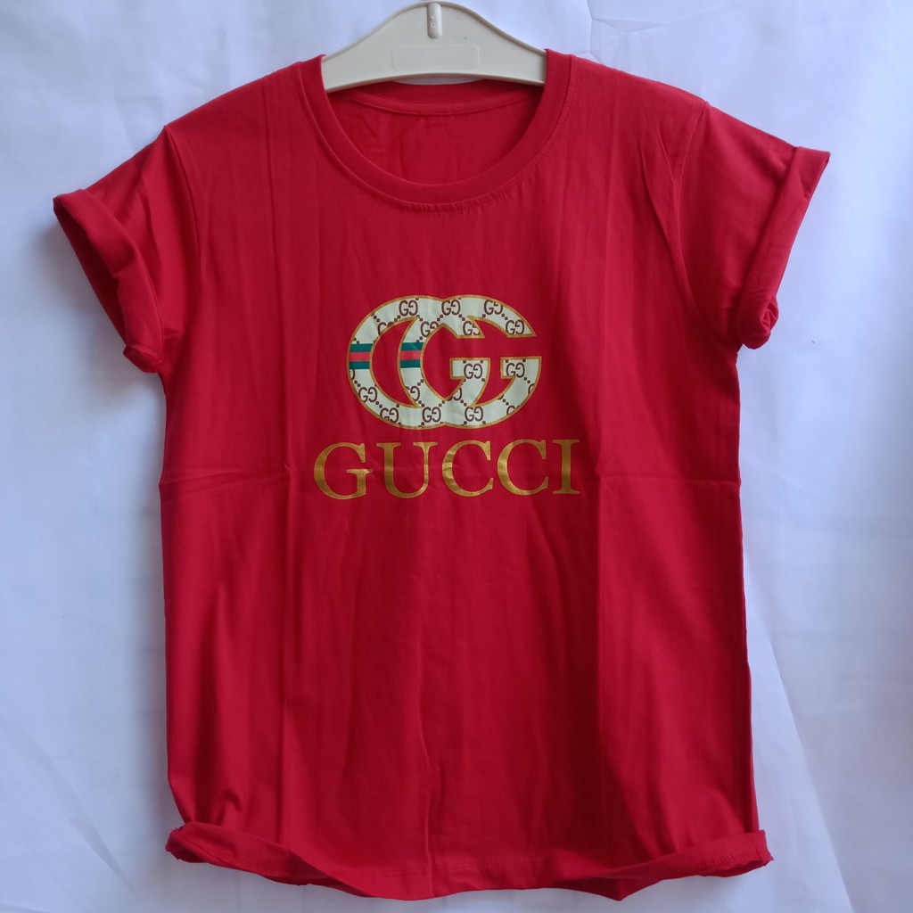 Terlaris kaos wanita atasan cewek pakaian santai bahan katun adem Hijau olive lilac merah size L Guc