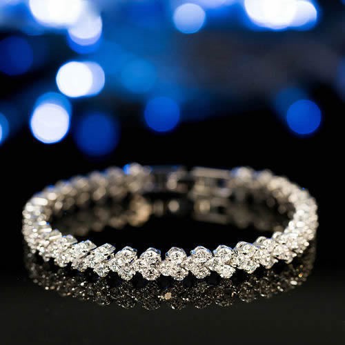 Gelang Titanium Bangle Anti Karat Gaya Roma Dengan Permata Kristal Berkilau gelang wanita bracelet