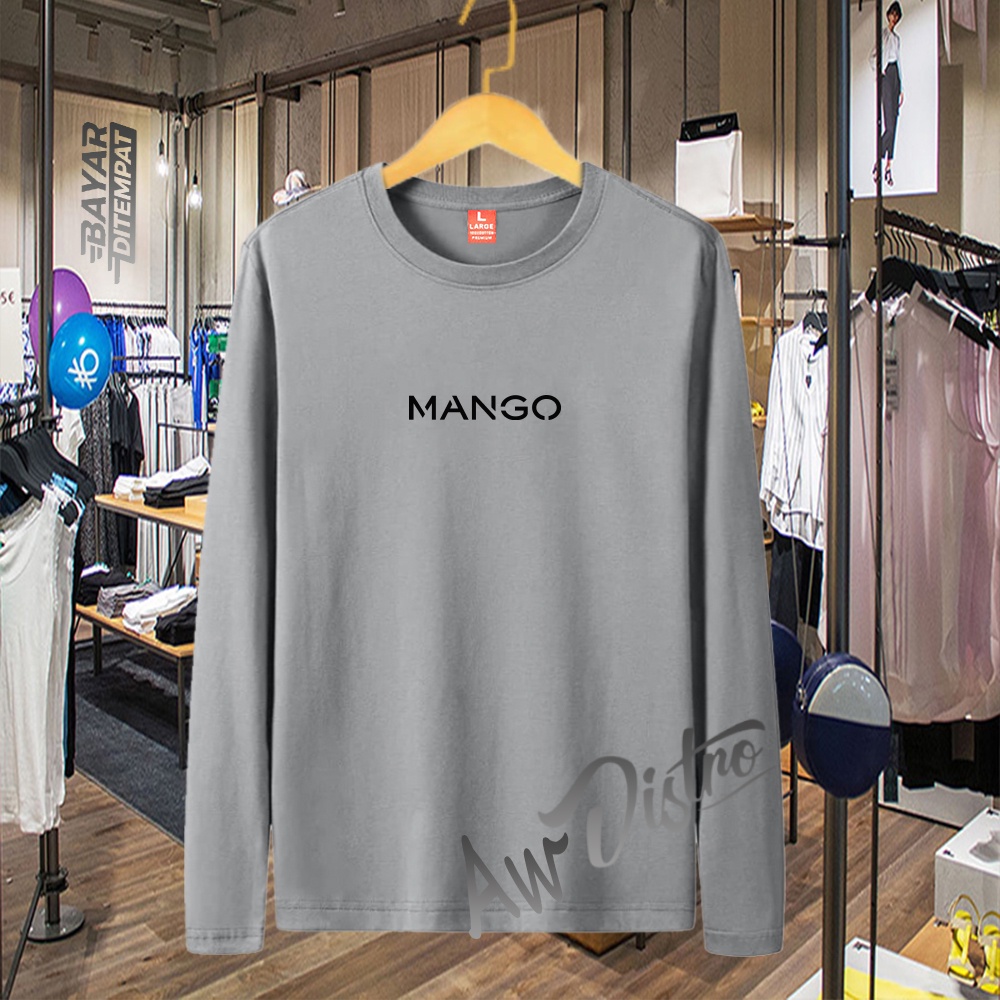 COD Baju Kaos Distro Mango Black Premium Quality Lengan Panjang Kaos Tulisan Kaos Kata-Kata Kaos Sablon Big Size