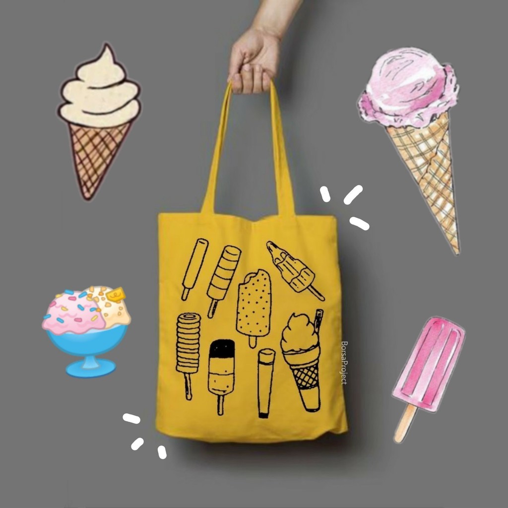 SPESIAL PROMO 7.7 - [RESLETING] MOTIF &quot;ICE CREAM&quot; TOTEBAG SEMI KANVAS | TOTEBAG UKURAN 33x38 CM |  TOTEBAG RESLETING | TOTEBAG BESAR | TOTEBAG KOREA | TOTEBAG TEBAL | TOTEBAG LAPTOP | TOTEBAG NONGKI | TOTEBAG MOTIF | TOTEBAG POLOS | TOTEBAG JINJING