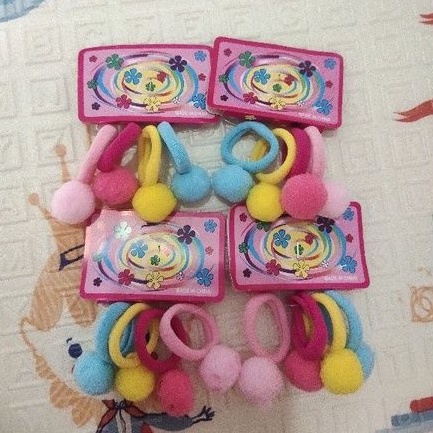 ( 1 Card isi 4 pcs )IKAT RAMBUT DONAT BOLA WARNAWARNI