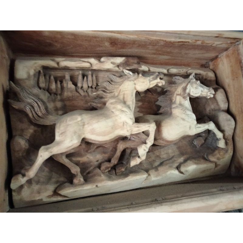 HIASAN DINDING RELIEF KUDA UKIR KAYU JATI Furniture JEPARA