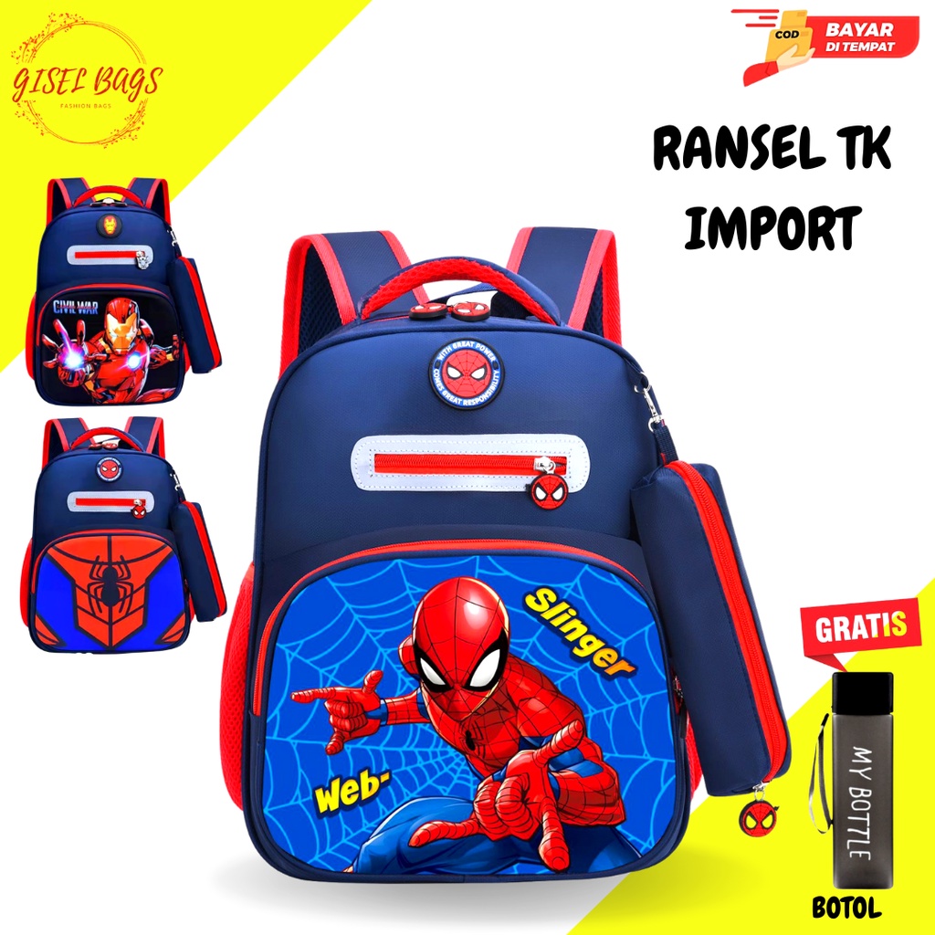 Ransel anak laki laki sekolah tk gambar karakter superhero import