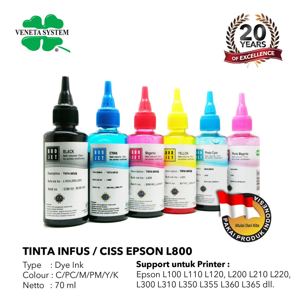 TINTA ISI ULANG INFUS CISS EPSON L800 70 ML - SET ISI 6 WARNA