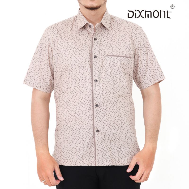 Dixmont Kemeja Pria Basic Formal Motif Lengan Pendek Hem MS00522