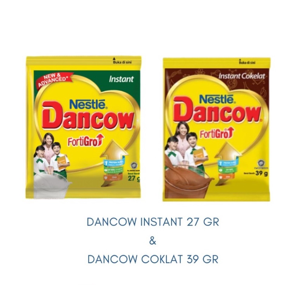 

DANCOW FORTIGRO INSTANT Susu Bubuk Instan Rasa Cokelat 39 gr / Putih 27 gr Harga Per 1 Sachet