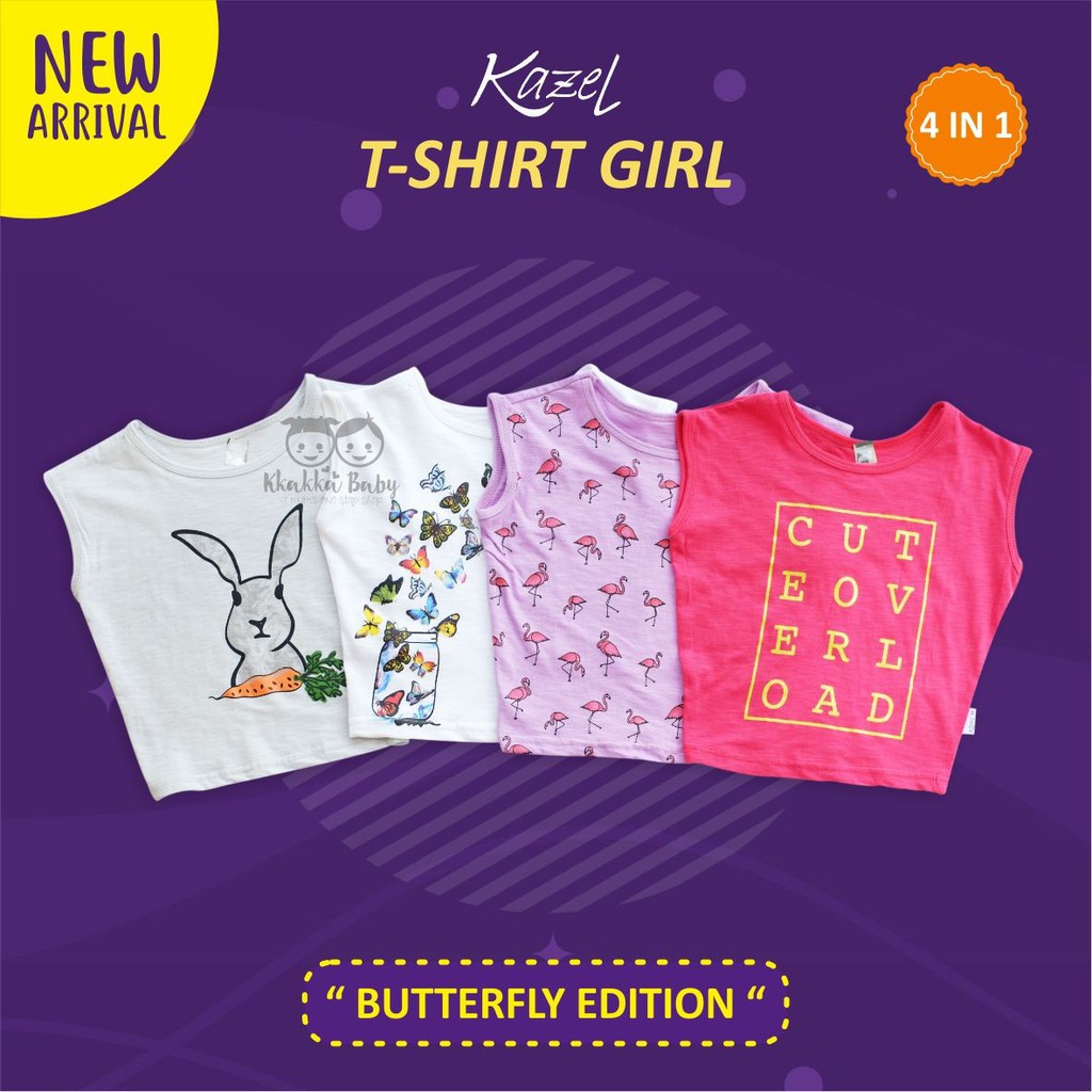 4 Pcs Kazel Tshirt Anak Perempuan Flies / Butterfly Edition CBKS