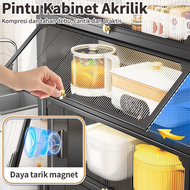 KAGK Rak Dapur  Lemari Perabot Lemari Dapur Microwave Rak Penyimpanan Multi-Layer Dengan Roda Pintu