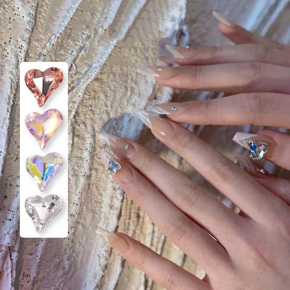 AUGUSTINA Agustina Jantung Nail Art Rhinestones Warna-Warni Mode Tetesan Air Berbentuk Manikur Aksesoris Peach Jantung Hiasan Kuku 3D Perhiasan Kuku