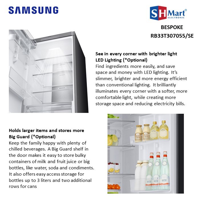 SAMSUNG KULKAS 2 PINTU BESPOKE BOTTOM FREEZER RB33T307055SE / RB33T KAPASITAS 328 LITER MEDAN