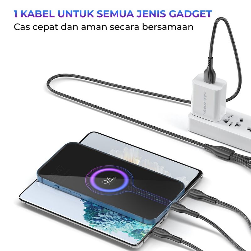 MOFIT M300 Kabel Data 3in1 Fast Charge 2.4A Micro+TypeC+Lightning 120cm