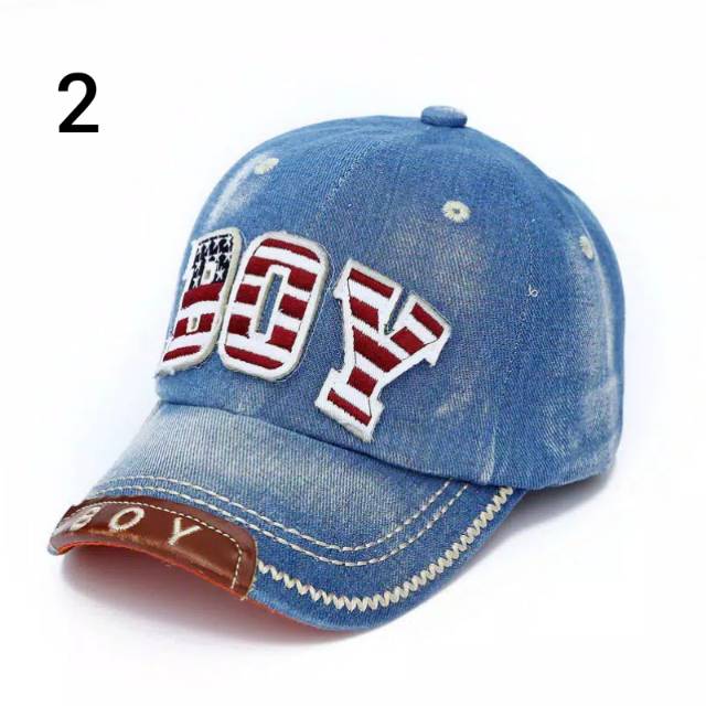 Topi Denim Anak Import Bordir Timbul Baseball Fashion Cap Trucker Hat