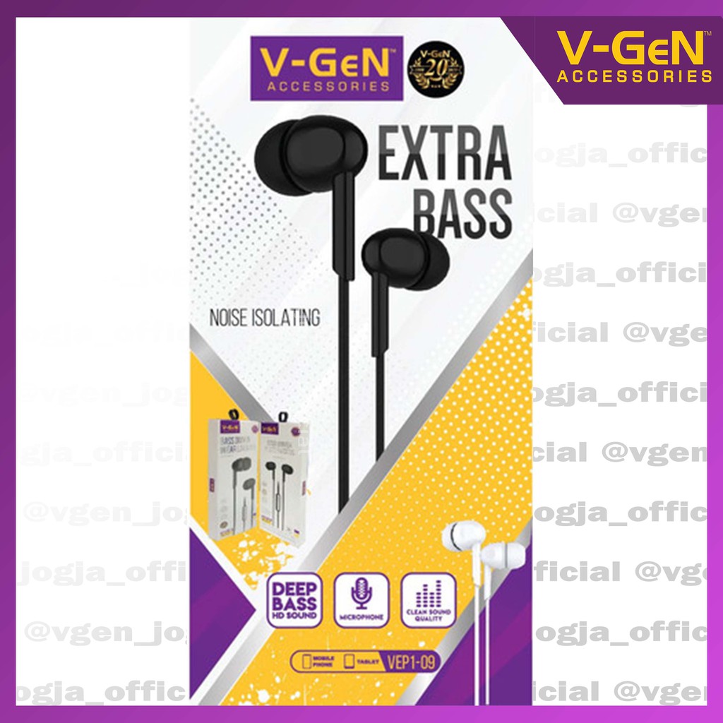 Handsfree V-GeN VEP1-09 Wired Earphone Headset Original Extra Bass