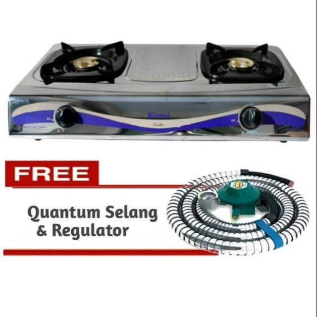 Paket Kompor gas 2tungku RINNAI 522 E + selang regulator QUANTUM