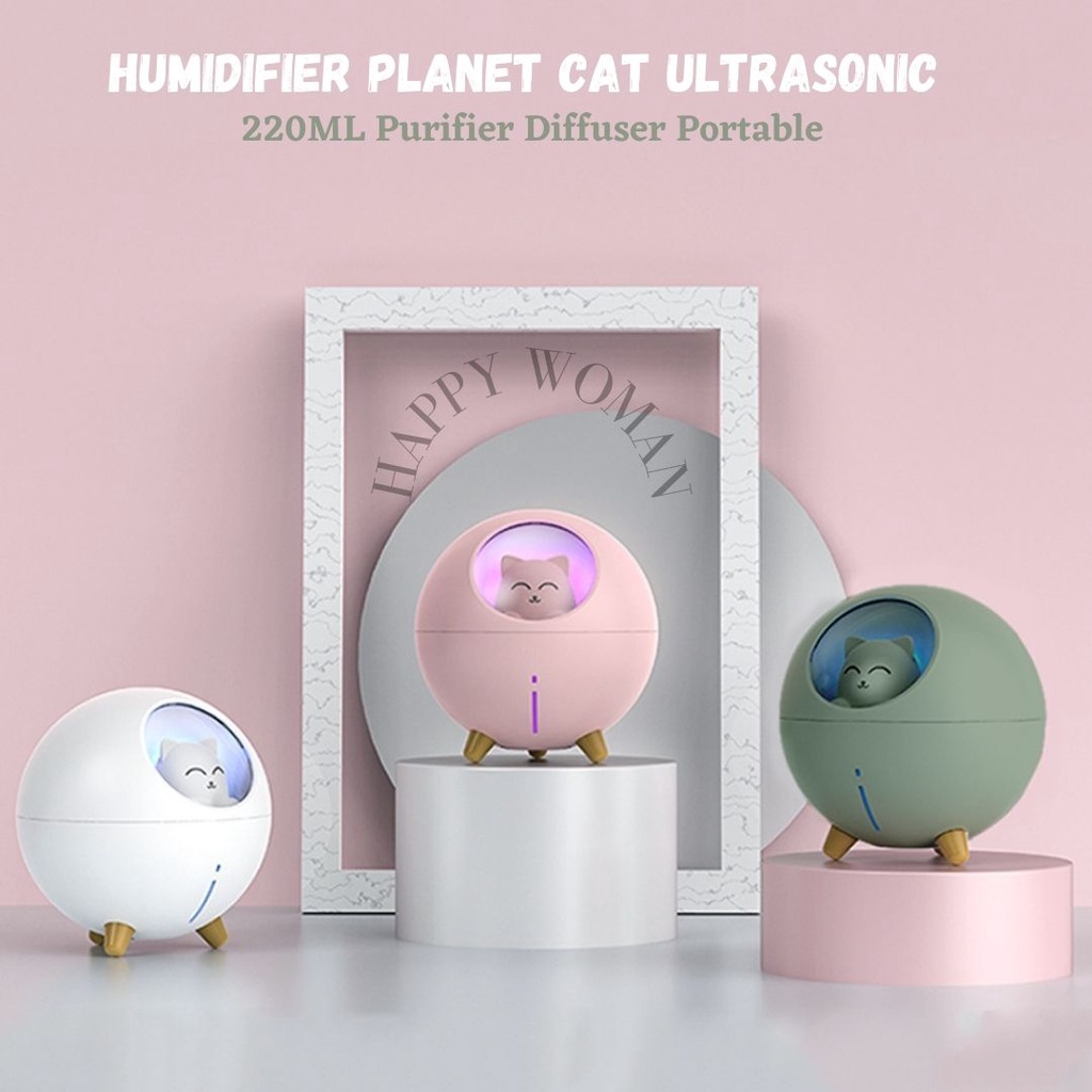 Humidifier Planet Cat Ultrasonic Kapasitas 220ML Purifier Diffuser Portable Pengharum Ruangan Planet  Kucing