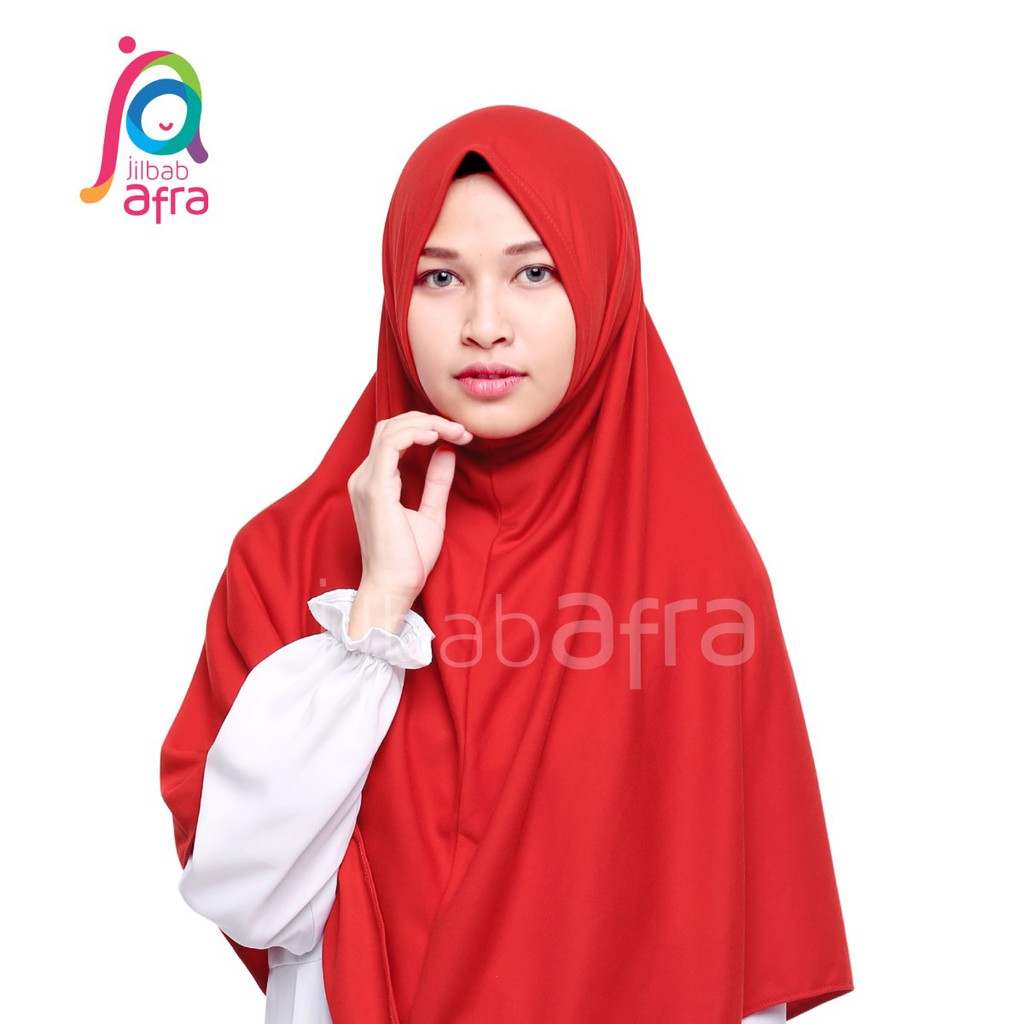 Jilbab Afra Syifa Merah Cabe - Bergo Syiria Non Pet - Hijab Instan Bahan Kaos, Adem &amp; Lembut