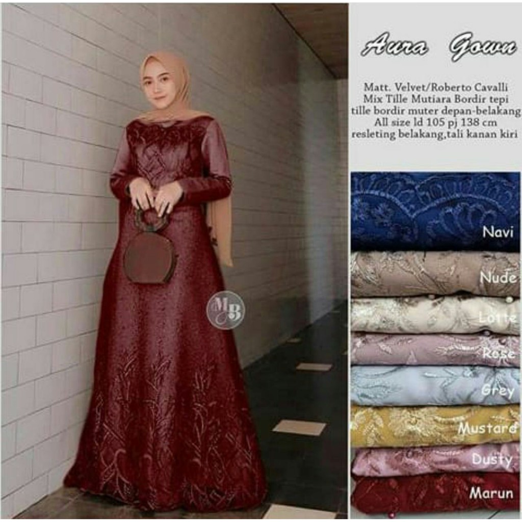 (COD) BAJU GAMIS GAUN PESTA/KONDANGAN BROKAT BRUKAT AURA GOWN MEWAH PREMIUM MURAH