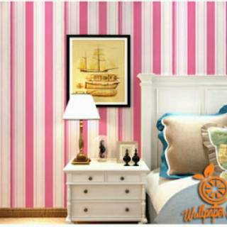 Wallpaper sticker dinding salur garis  pink  putih  merah 