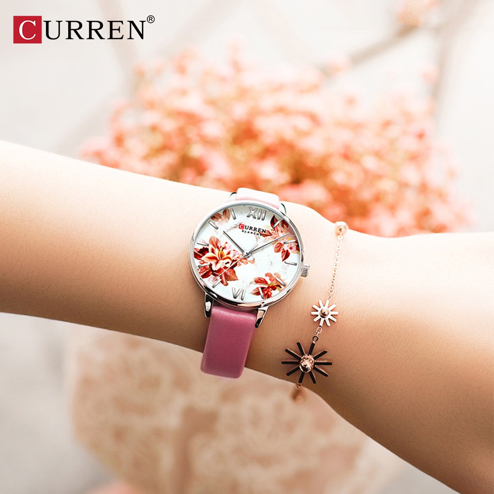 CURREN 9060 Jam Tangan Wanita Analog Tali Kulit Motif Vintage WATCHKITE WKOS