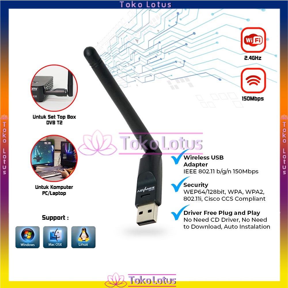 Bayar COD Wifi Wireless Adapter Receiver Komputer PC Laptop Antena READY STOCK  ADVANCE USB Dongle