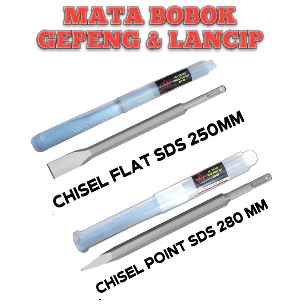 PAKET MATA BOR BETEL Bobok Pahat Tembok BETON SDS PLUS FLAT &amp; LANCIP 280 MM DAN 250 MM MATA BOBOK LANCIP DATAR GEPENG